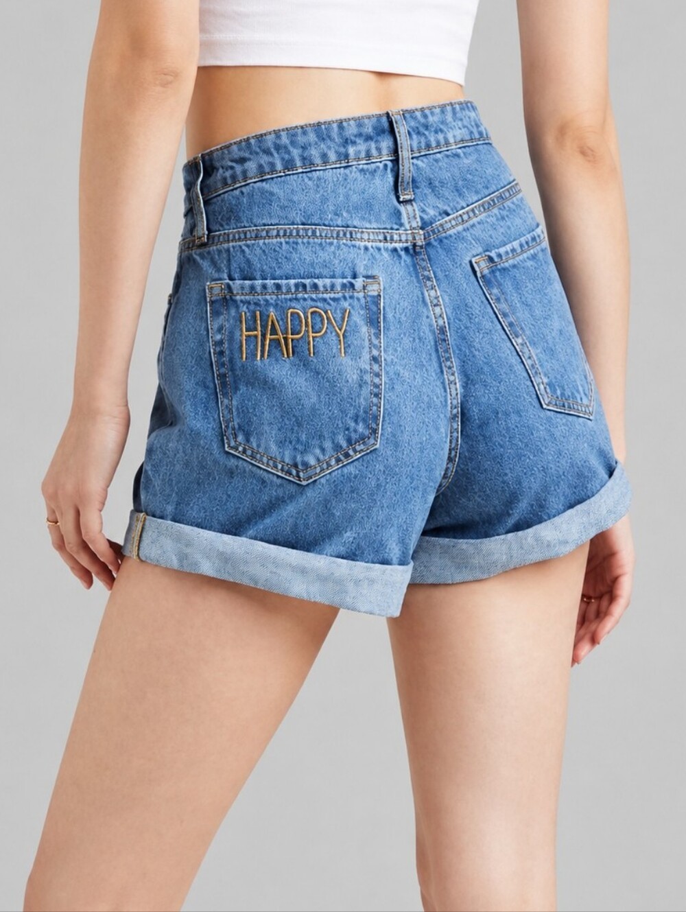 Wild Fable Highest Rise Mom Shorts Size 12 / 31R Happy Embroidered Pocket Denim